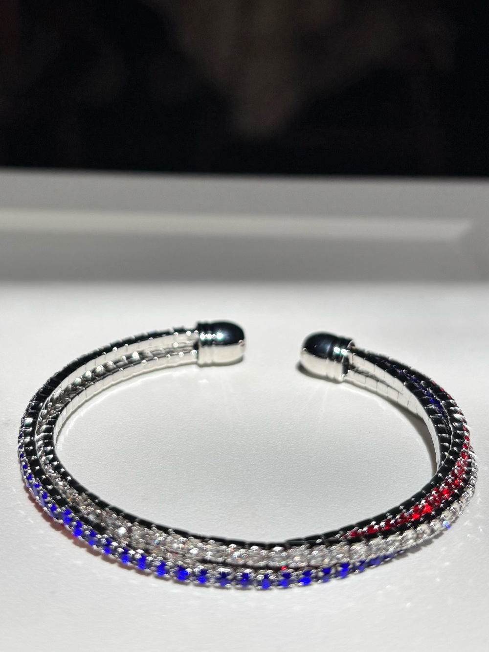 Sterling Silver Triple-Row Cuff Bracelet with Blue, Clear & Red Stones